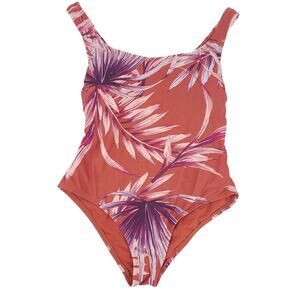 Kona Sol Palm Print One Piece Swimsuit Size Medium Burnt Orange Bathing Suit